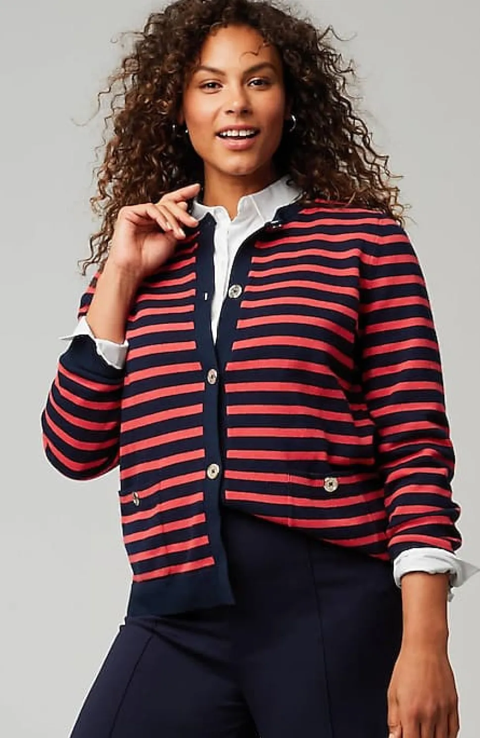 Wearever Button-Front Striped Cardi | Jjill