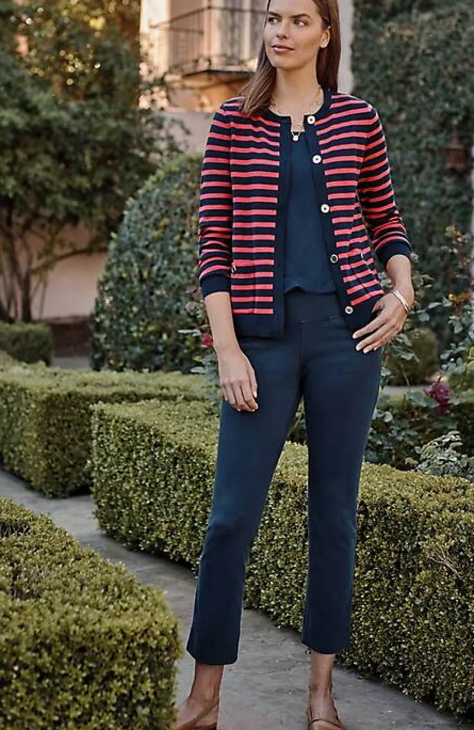 Wearever Button-Front Striped Cardi | Jjill