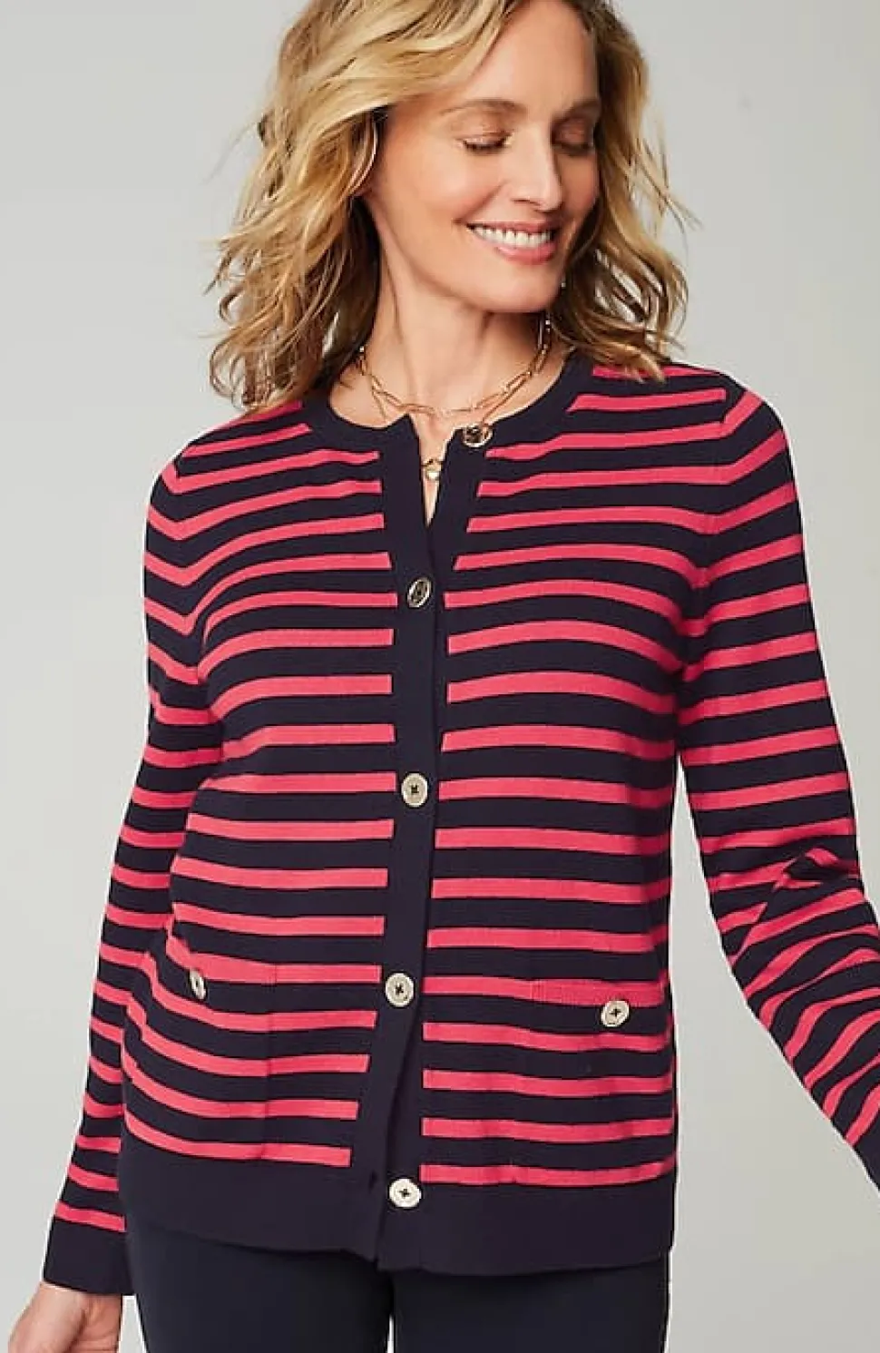 Wearever Button-Front Striped Cardi | Jjill
