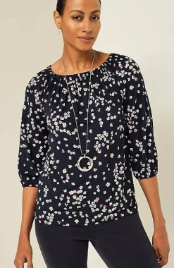 Wearever Convertible-Shoulder Smocked-Neck Top | Jjill