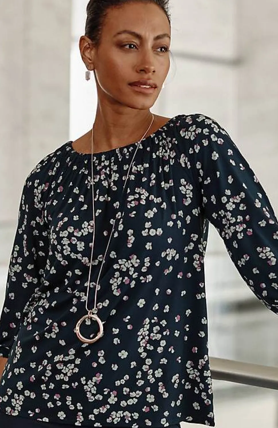 Wearever Convertible-Shoulder Smocked-Neck Top | Jjill