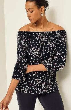 Wearever Convertible-Shoulder Smocked-Neck Top | Jjill