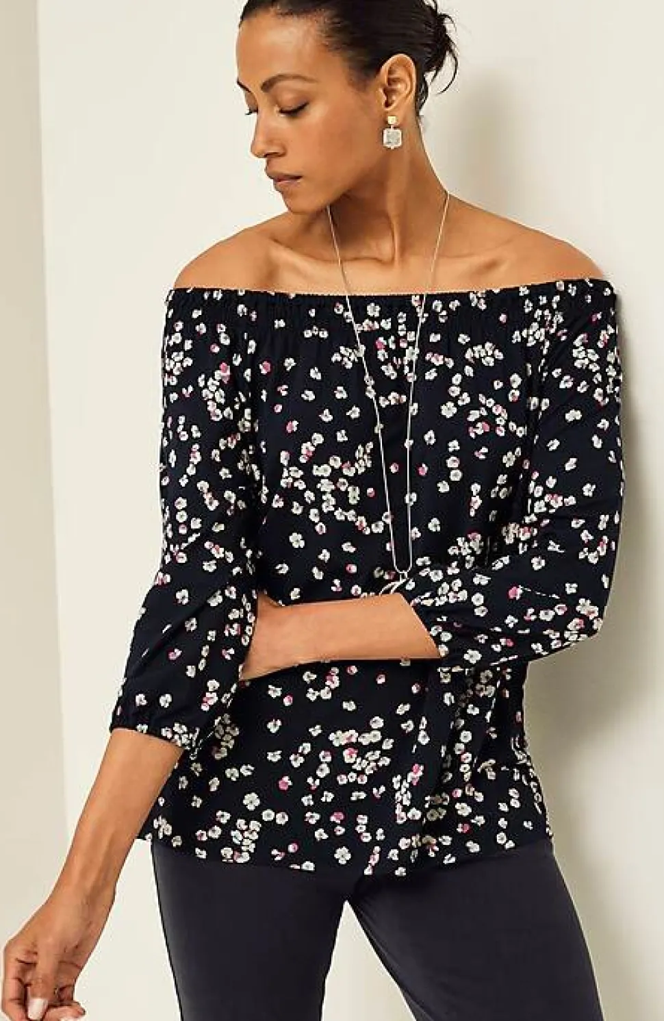 Wearever Convertible-Shoulder Smocked-Neck Top | Jjill