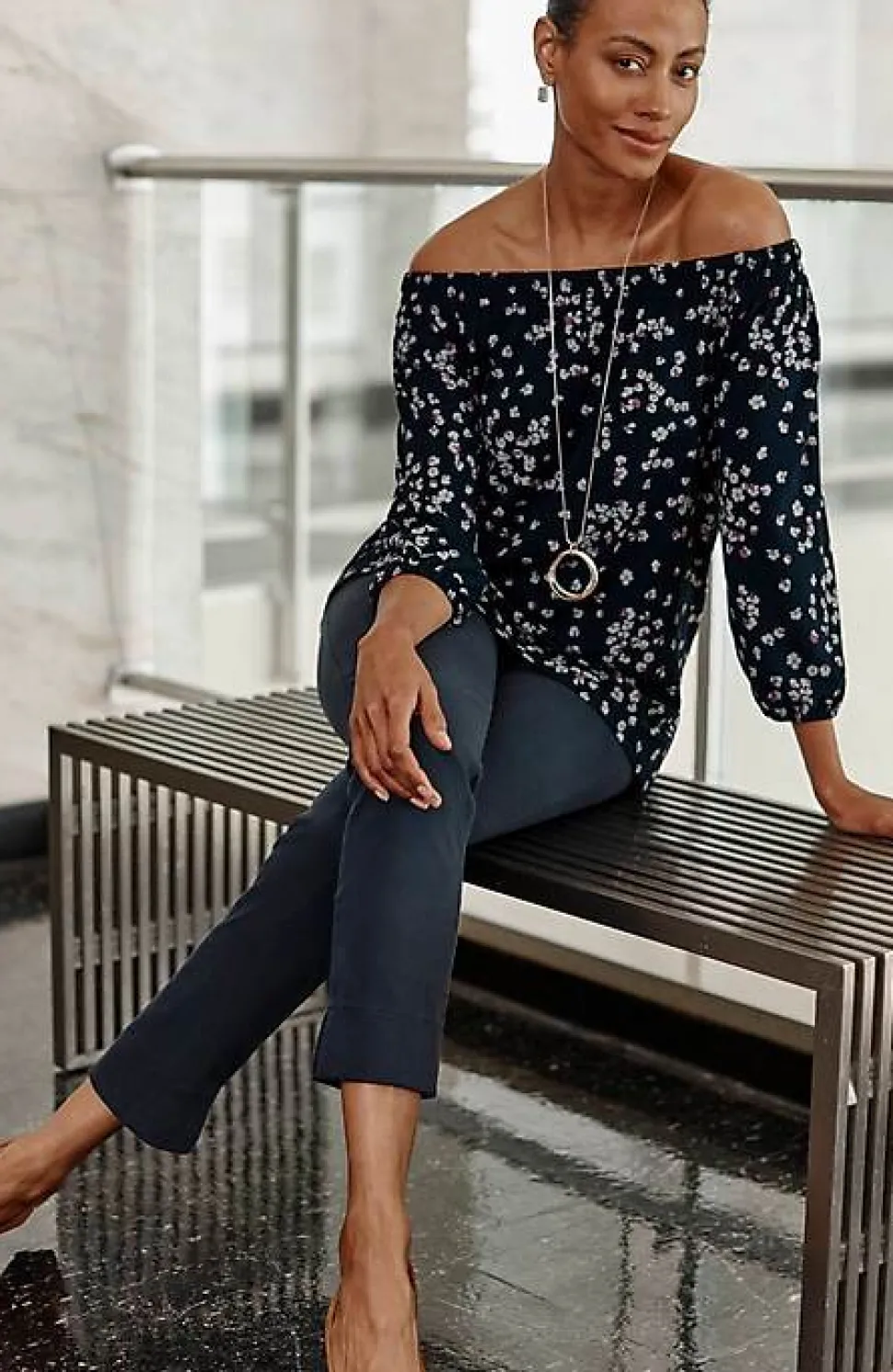 Wearever Convertible-Shoulder Smocked-Neck Top | Jjill