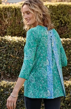 Wearever Mixed-Print Button-Back Top | Jjill