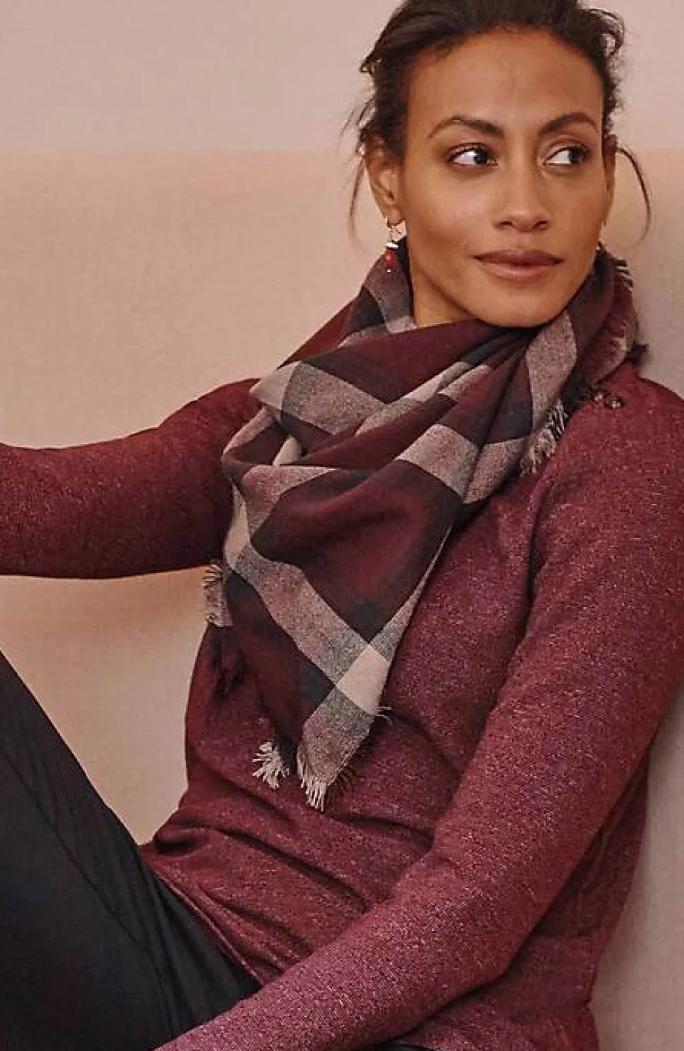 Wearever Neutral Plaid Triangle Scarf | Jjill