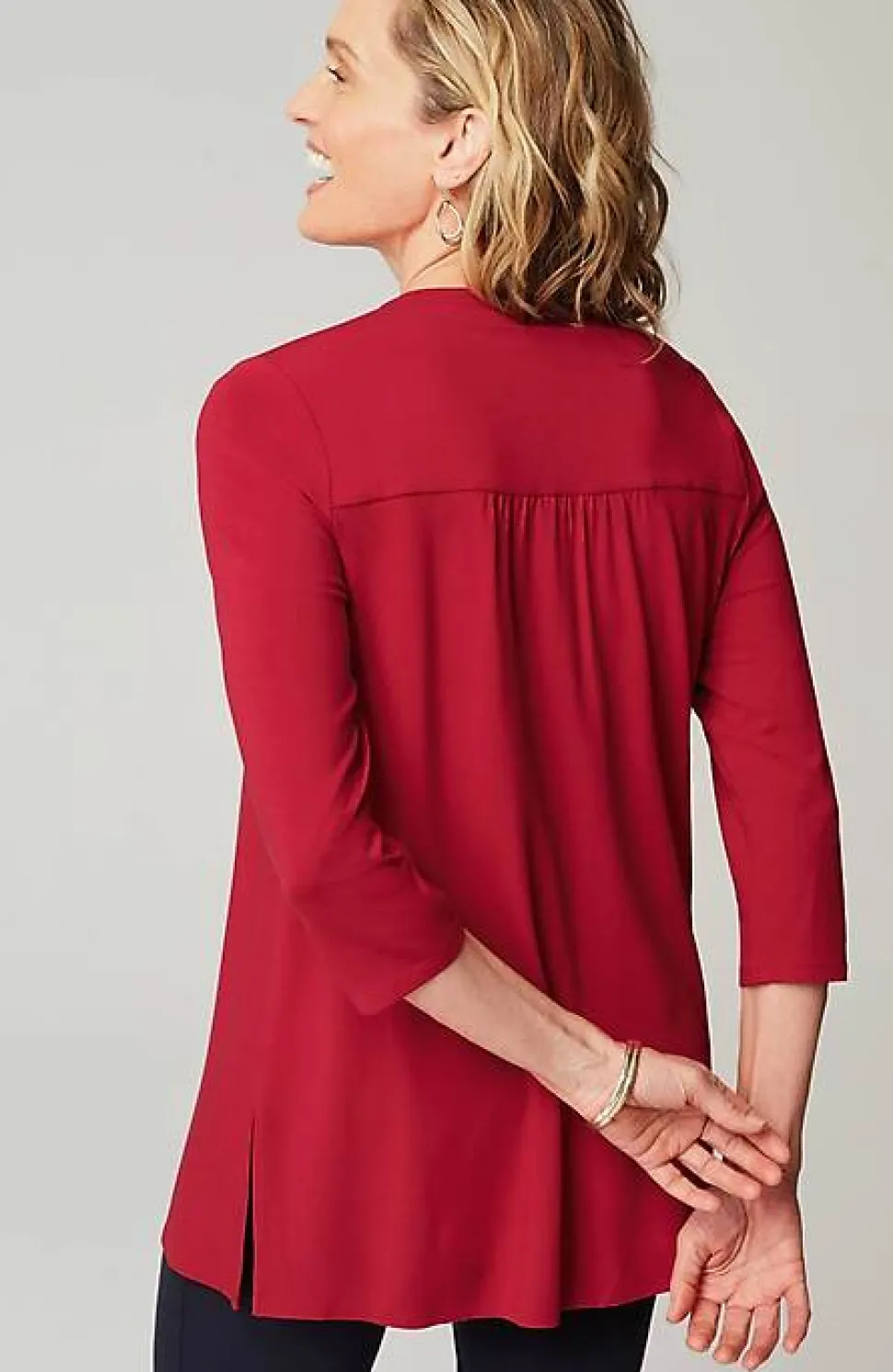 Wearever Shirred-Yoke Split-Neck Tunic | Jjill
