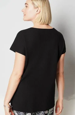 Wearever Textured V-Neck Short-Sleeve Sweater | Jjill